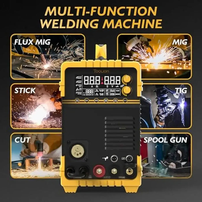 5-in-1 Welder 200A MIG/TIG/CUT/Stick Dual Voltage Aluminum Welding Machine LCD Display Plasma Cutter Compatible Spool Gun