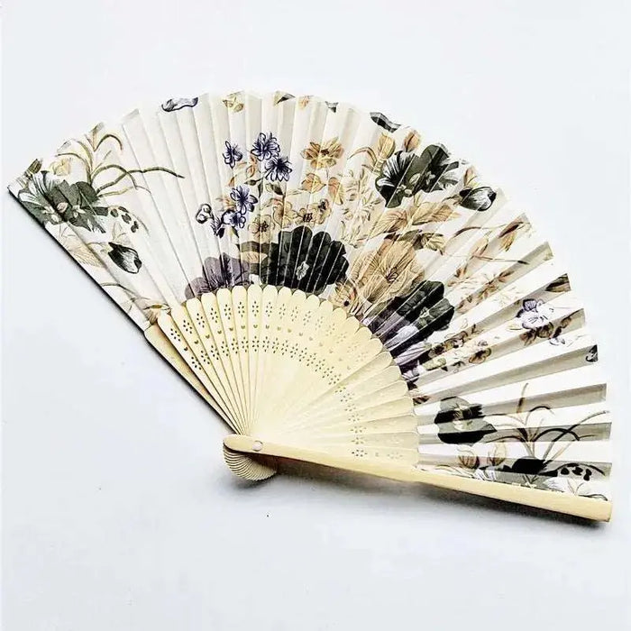 Elegant Handcrafted Foldable Cloth Fans with Bamboo Ribs - Floral Design for Weddings, Parties, and Performance Decor Elegant Handcrafted Foldable Cloth Fans with Bamboo Ribs - Floral   Lacatang Shop Lacatang Shop 