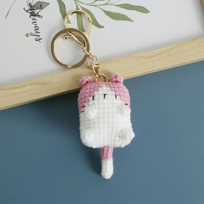 Adorable Knitted Cat Keychains - Kawaii Crochet Cat Doll Keyrings for Bags and Car Keys