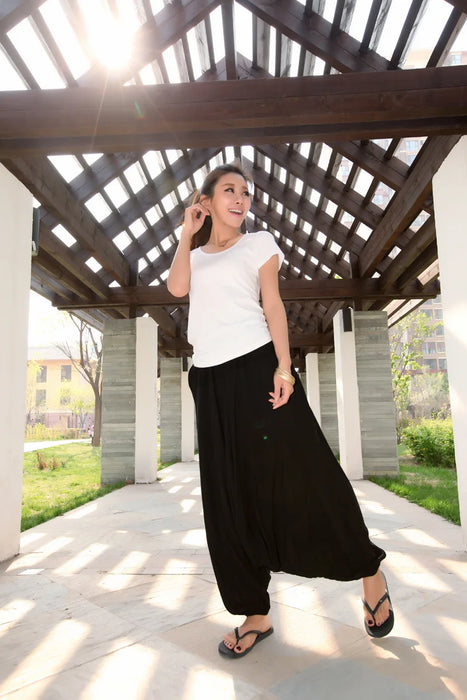 2024 Spring Women Casual Loose Harem Pants Solid Elastic Waist Summer Wide Leg Pants Plus size Cotton linen Trousers 4XL 5XL