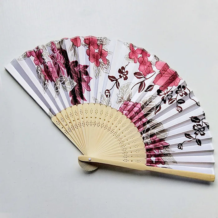 Elegant Floral Print Foldable Hand Fan with Bamboo Ribs for Weddings, Parties, and Dance Performances