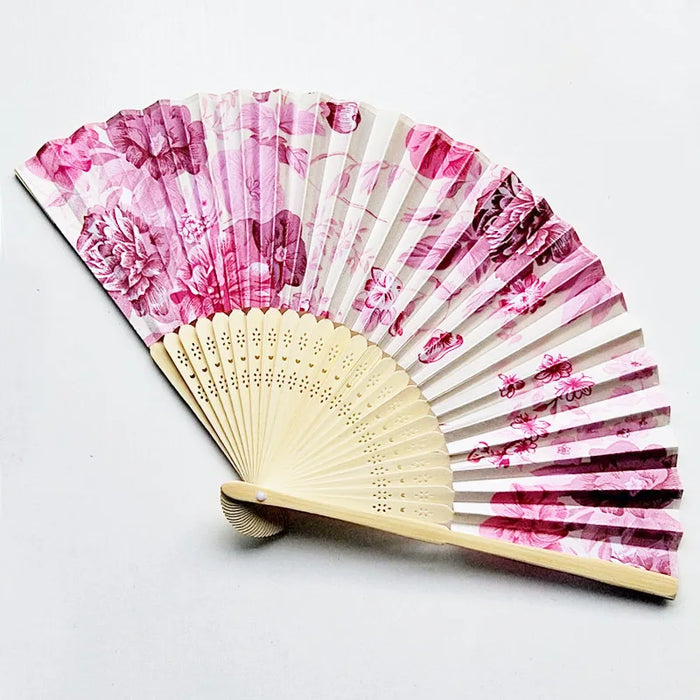 Elegant Floral Bamboo Hand Fan - Foldable Cloth Decoration for Weddings, Parties, and Performances Elegant Floral Bamboo Hand Fan - Foldable Cloth Decoration for   Lacatang Shop Lacatang Shop 