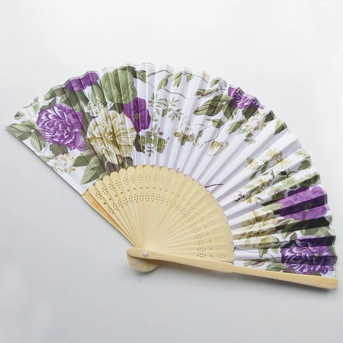 Elegant Floral Folding Hand Fan - Bamboo and Cloth Dance Accessory for Weddings, Parties, and Performances