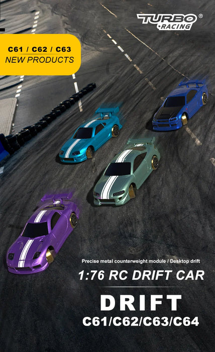 Turbo Racing 1:76 C61 C62 C63 C64 Drift Remote Control Car Upgraded Version With Gyro Full Proportional Remote Control RTR Kit