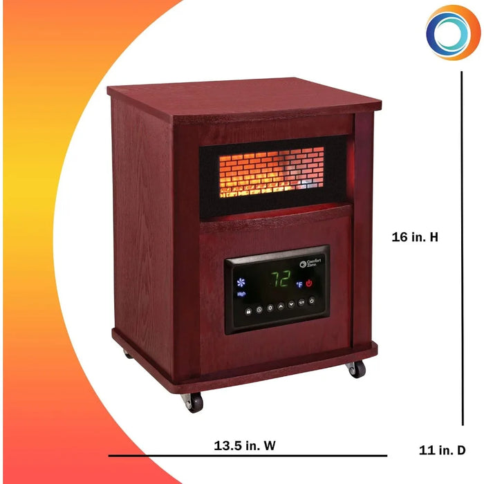 1500W 16” Electric Infrared Quartz Wood Cabinet Space Heater ，Adjustable Thermostat with， Digital Display, Overheat Protection