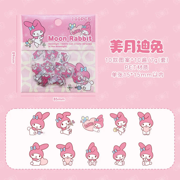 The "100 Mixed Sanrio Cartoon Kawaii Stickers" pack by Lacatang Shop is a great birthday gift, featuring 100 pieces with characters like Pochacco, Kuromi, Melody, and Kitty in cute designs. These stickers double as stationery supplies for students.