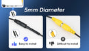 Compare these connectors for your Develuck HD 1080P Camera: The left side has a black "Easy to install" connector with a thumbs-up icon; the right shows a yellow "Difficult to install" one with a thumbs-down. Both maintain a 5mm diameter design.