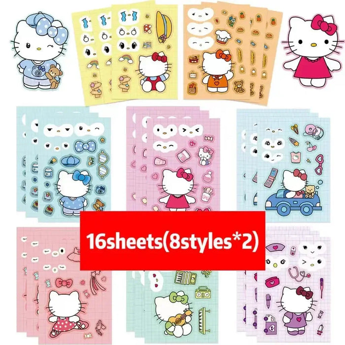 Kawaii Hello Kitty Make-a-Face Jigsaw Sticker Puzzle Set - 8/16 Sheets of Fun Cartoon Assemble Game for Kids Kawaii Hello Kitty Make-a-Face Jigsaw Sticker Puzzle Set - 8/16 Sheets   Lacatang Shop Lacatang Shop 