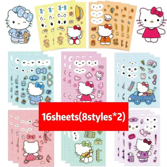 8/16 Sheets Sanrio Puzzle Stickers Cartoon Kawaii Hello Kitty Make-a-Face Assemble Cartoon Game Assemble Jigsaw Children Gift 8/16 Sheets Sanrio Puzzle Stickers Cartoon Kawaii Hello Kitty   Lacatang Shop Lacatang Shop 