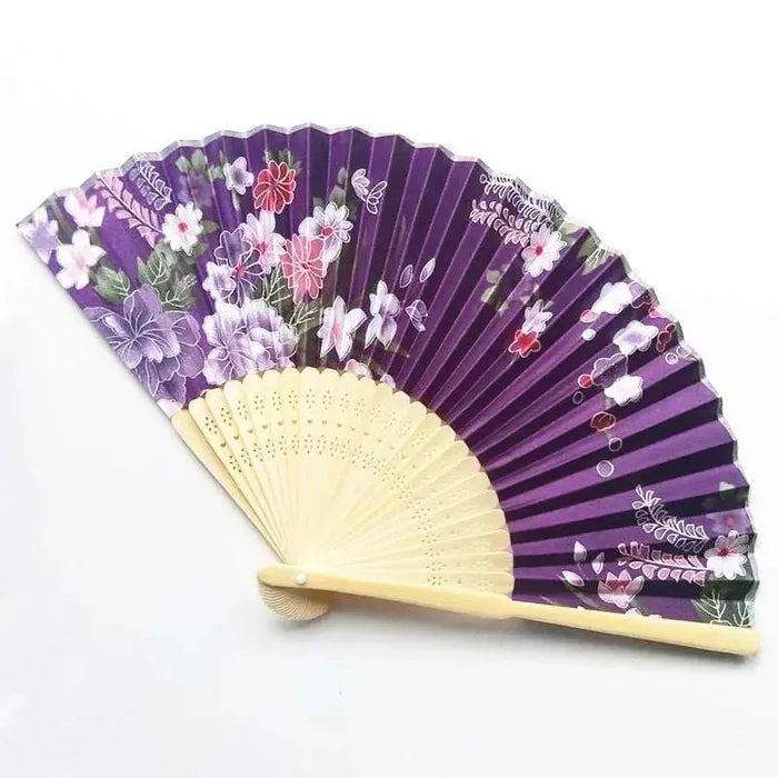 Elegant Handcrafted Foldable Cloth Fans with Bamboo Ribs - Floral Design for Weddings, Parties, and Performance Decor Elegant Handcrafted Foldable Cloth Fans with Bamboo Ribs - Floral   Lacatang Shop Lacatang Shop 