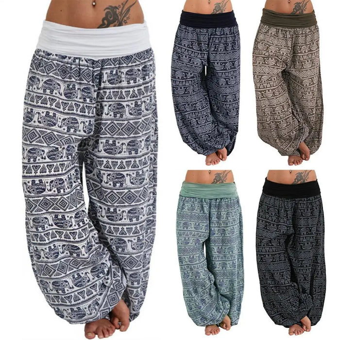 Yoga Pants Women Boho Loose Low Waist Long Pants Elephant Print Baggy Bloomer Trousers Dance Harem Pants Plus Size Pantalones