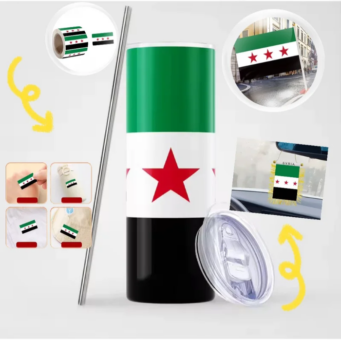 Funny Sticker Flag Map Of Syria Car Party Supplies Arab Republic Syria Three Star Flag Stainless Steel Thermos Cup Party Sticker