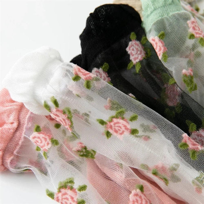 Summer Ultra-thin Transparent Lace Ruffle Socks Vintage Rose Flower Crystal Silk Socks Women Girls Kawaii Harajuku Crew Socks Summer Ultra-thin Transparent Lace Ruffle Socks Vintage Rose Flower   Lacatang Shop Lacatang Shop 