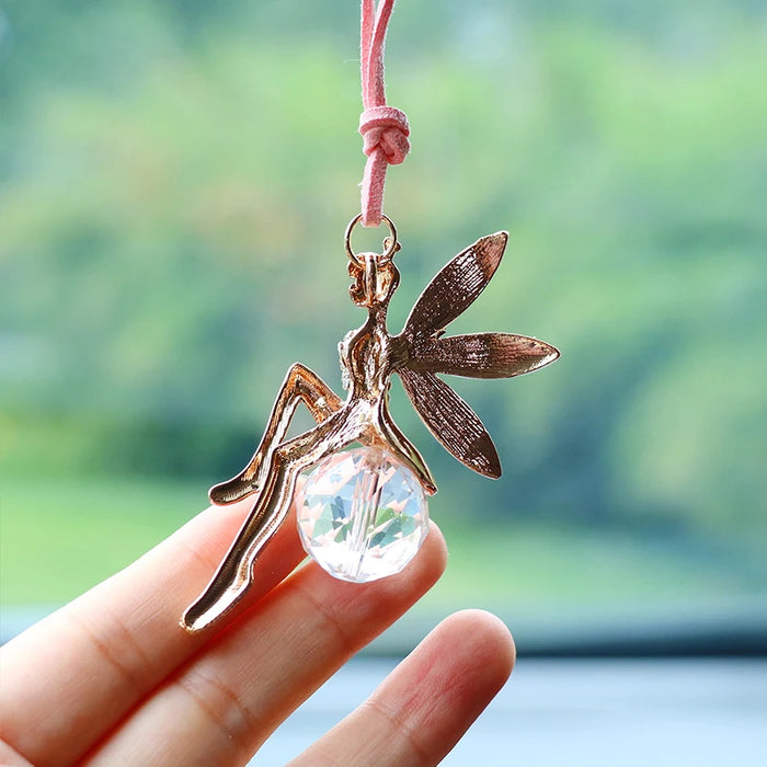 Enchanting Pink Crystal Fairy Pendant for Car Rearview Mirror Decoration Enchanting Pink Crystal Fairy Pendant for Car Rearview Mirror   Lacatang Shop Lacatang Shop 