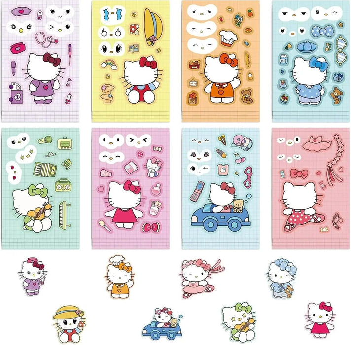 8/16 Sheets Sanrio Puzzle Stickers Cartoon Kawaii Hello Kitty Make-a-Face Assemble Cartoon Game Assemble Jigsaw Children Gift - Lacatang Shop