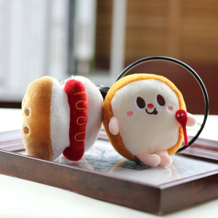 Cute Cartoon Food Plush Keychain - Hamburg, Hot Dog, Fries & Drumsticks Bag Charm for Girls