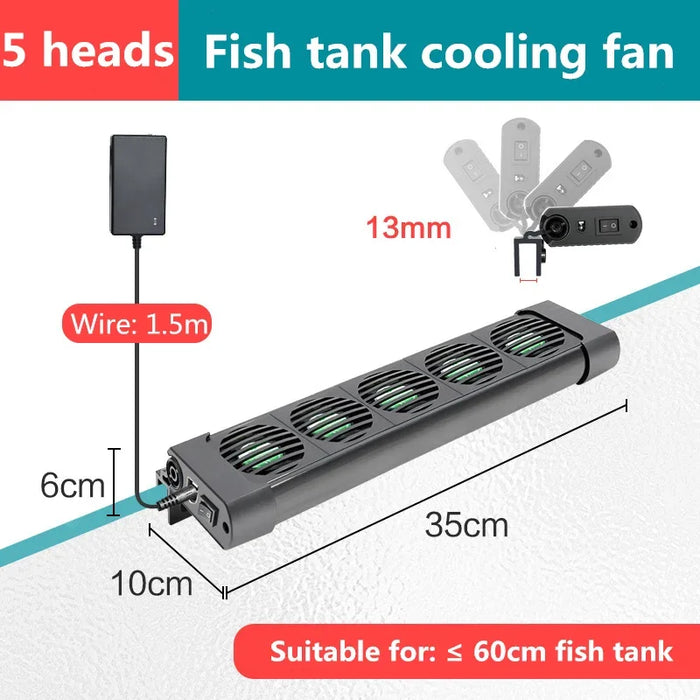 Aquarium Cooling Fan System for Fish Tanks - Adjustable Temperature Control with 2/3/4/5 Fan Options for Marine and Pond Use