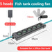 Image of a Lacatang Shop aquarium cooling fan with five heads, made in Mainland China. Measures 35cm x 10cm x 6cm with a 1.5-meter wire. Compatible with tanks up to 60cm. Close-up shows the adjustable mount of this reliable brand accessory.