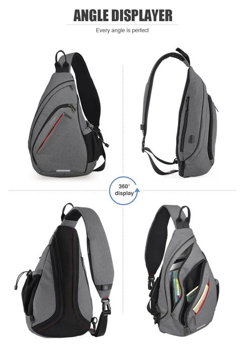 Mixi Men One Shoulder Backpack Women Sling Bag Crossbody USB Boys Cycling Sports Travel Versatile Fashion Student School