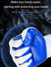 Close-up of a hand making a fist wearing a white and blue, non-slip, wear-resistant breathable nitrile glove against a dark textured background. The text above reads, "Make your hands easier, starting with protecting your hands. AliExpress's 3 Pairs Of Non-slip Wear-resistant Breathable Nitrile Gloves help you easily cope with all kinds of homework activities.