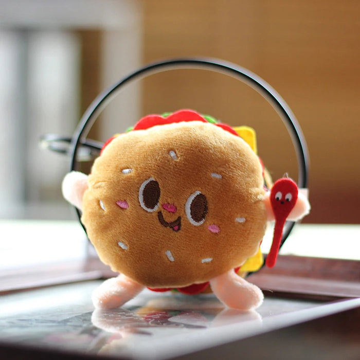 Cute Cartoon Food Plush Keychain - Hamburg, Hot Dog, Fries & Drumsticks Bag Charm for Girls