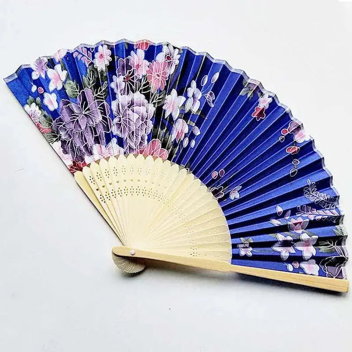 Elegant Handcrafted Foldable Cloth Fans with Bamboo Ribs - Floral Design for Weddings, Parties, and Performance Decor Elegant Handcrafted Foldable Cloth Fans with Bamboo Ribs - Floral   Lacatang Shop Lacatang Shop 