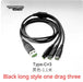 The Lacatang Shop's black USB cable, ideal for Remote Control Racing fans, has a Type-C connector on one end and three on the other. Neatly coiled with "Turbo Racing," "Type-C×3," and "Black long style one drag three" text, it’s perfect for charging during 1:76 TURBO RACING sessions.