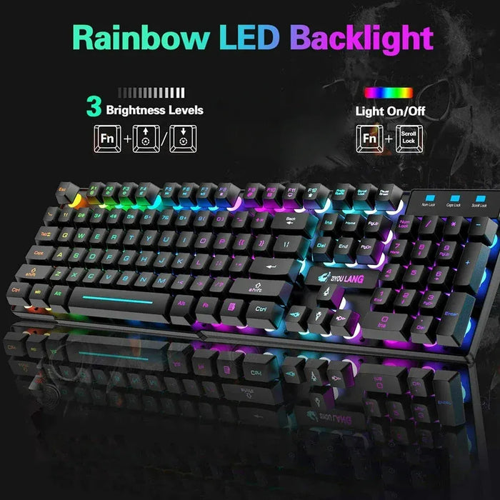 Gaming Mechanical Keyboard  Feel Rainbow LED Backlight USB Keyboard and Mouse Set Ergonomic for PC Laptop Computer Gamer