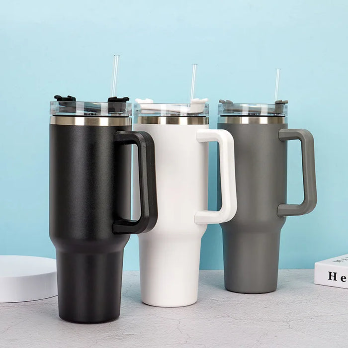 40oz Stainless Steel Insulated Hot Travel Mugs Water Bottle Thermal Vacuum Coffee Car Cup Cold Flask with Handle Straw