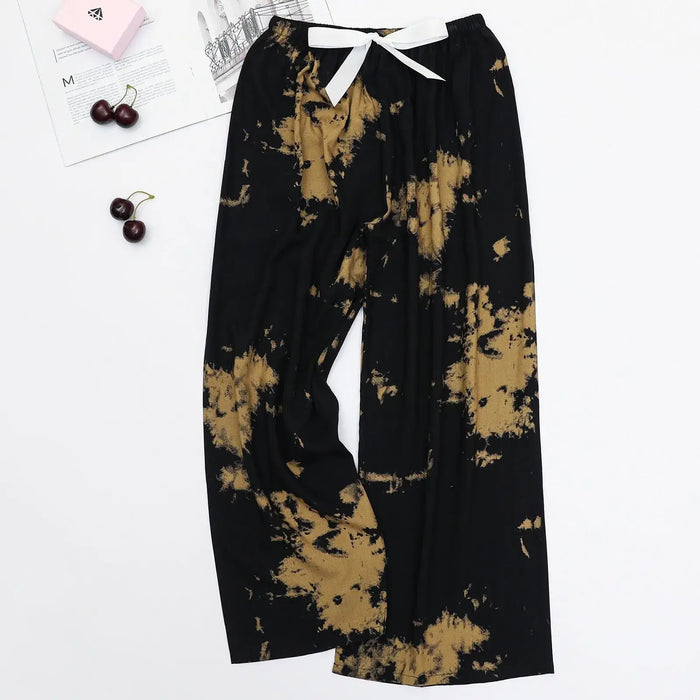 Women'S Elephant Print Wide Leg Ankle-Length Pants Spring And Summer Beach Drawstringloose Fit Females Trousers Indie Folk Pants