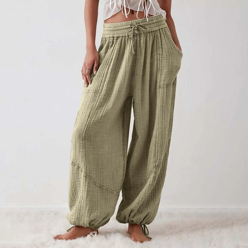 Loose Lantern Pants Women'S Solid Color Drawstring Wide Leg Pants Elastic Waistband Casual Pants Oversized Sports Pants For Wome Loose Lantern Pants Women'S Solid Color Drawstring Wide Leg Pants   Lacatang Shop Lacatang Shop 