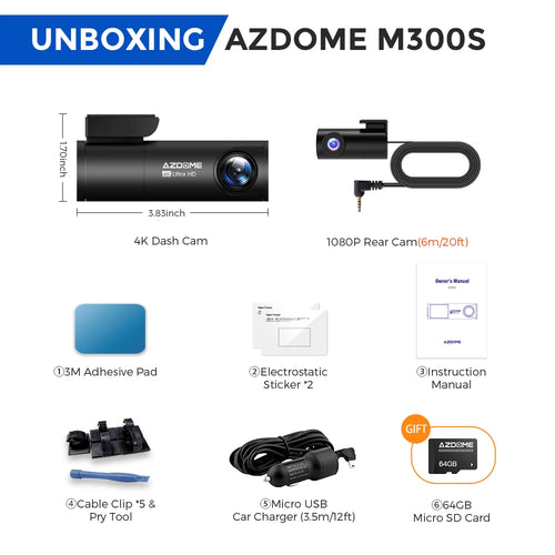 AZDOME Dash Cam M300S 4K 1080P Dual Dash Car Camera Built-in 5.8GHz AZDOME Dash Cam M300S 4K 1080P Dual Dash Car Camera Built-in 5.8GHz -  Other AliExpress Lacatang Shop 