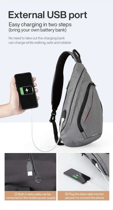 Mixi Men One Shoulder Backpack Women Sling Bag Crossbody USB Boys Cycling Sports Travel Versatile Fashion Student School