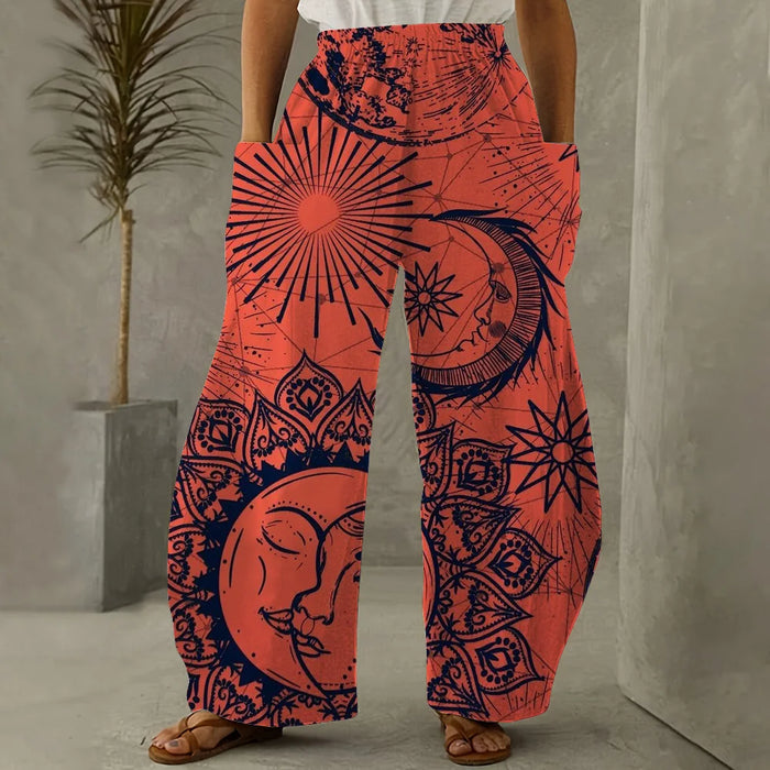 Women's Pants Sun Moon Star And Arrow Prints Harem Pants Women's Summer Retro Women's Casual Wear Daily Fashion Wide Leg Pants