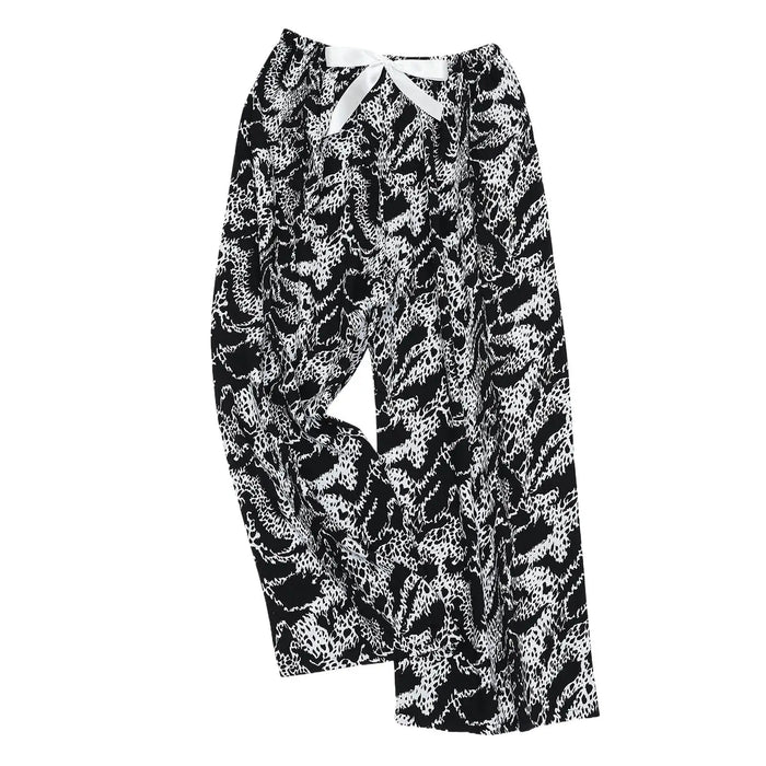 Women'S Elephant Print Wide Leg Ankle-Length Pants Spring And Summer Beach Drawstringloose Fit Females Trousers Indie Folk Pants