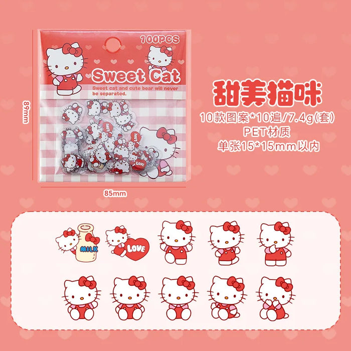 100 Mixed Sanrio Cartoon Kawaii Stickers for Students - Pochacco, Kuromi, Melody, and Kitty - 100pcs Stationery Supplies and Birthday Gifts 100 Mixed Sanrio Cartoon Kawaii Stickers for Students - Pochacco,   Lacatang Shop Lacatang Shop 