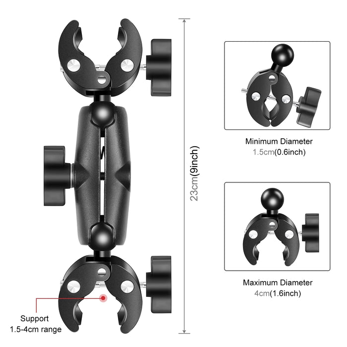 PULUZ Motorcycle Dualheads Crab Clamp Action Camera Handlebar Fixed Mount