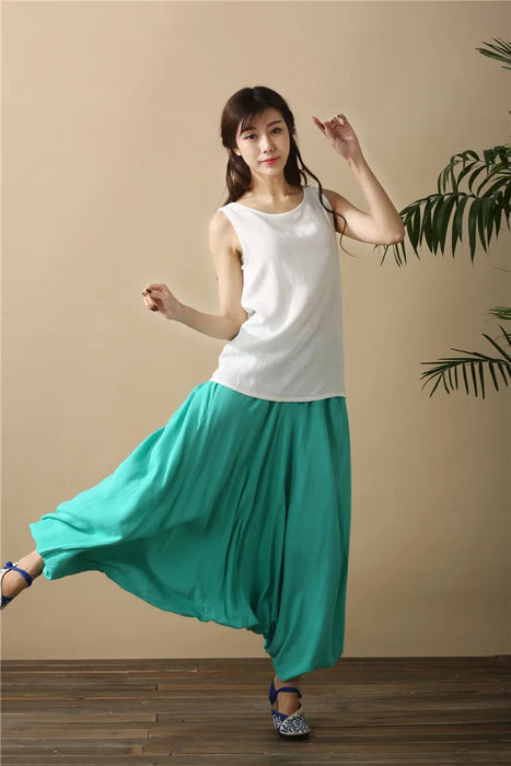 2024 Spring Women Casual Loose Harem Pants Solid Elastic Waist Summer Wide Leg Pants Plus size Cotton linen Trousers 4XL 5XL