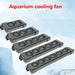 Four sleek gray cooling fans from the Lacatang Shop are lined up diagonally against a blue background. Their green blades stand out, ideal for your fish's environment. Above them, "Aquarium Fish Tank Cooling Fan System" is boldly displayed in red, crafted with quality in Mainland China.