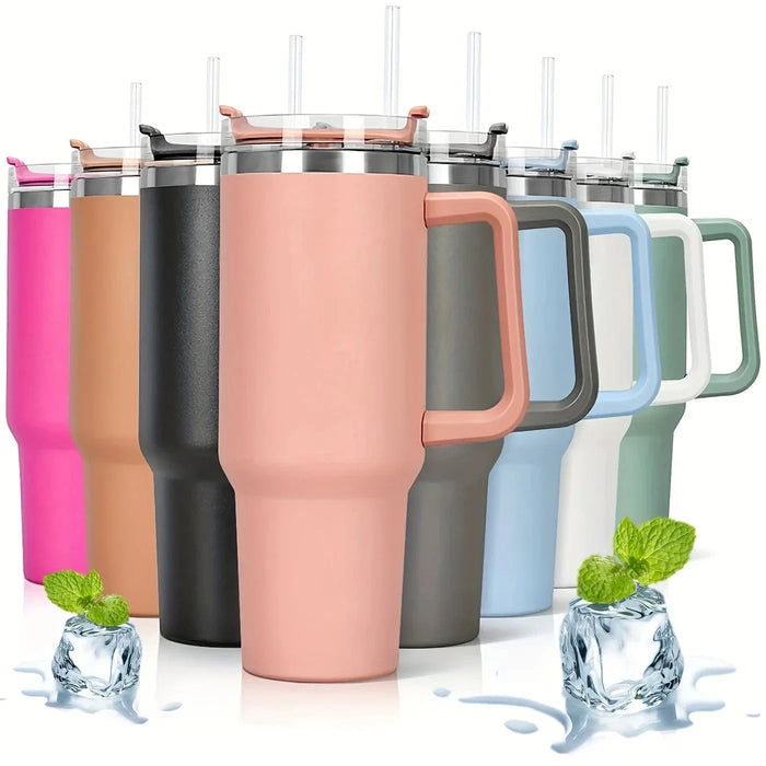 40oz Stainless Steel Insulated Hot Travel Mugs Water Bottle Thermal Vacuum Coffee Car Cup Cold Flask with Handle Straw