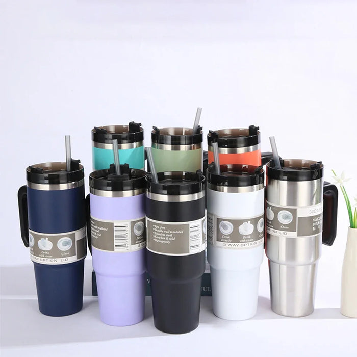 30/oz Stainless Steel Vacuum Insulated Tumbler with Lid Thermal Coffee Car Cup Travel Mug Medium capacitywith Handle Straw Mug