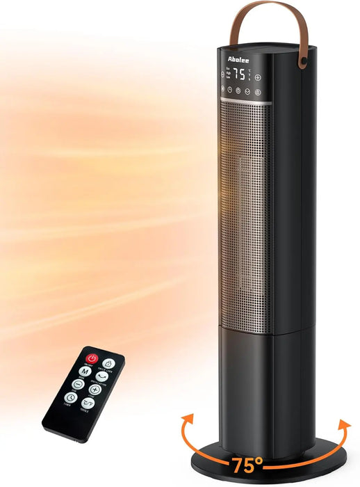 Space Heaters Indoor Use, 26" 12ft/s Electric Heater with Remote, 1500W Electric Heaters with 75°Oscillation, 1-12H Timer