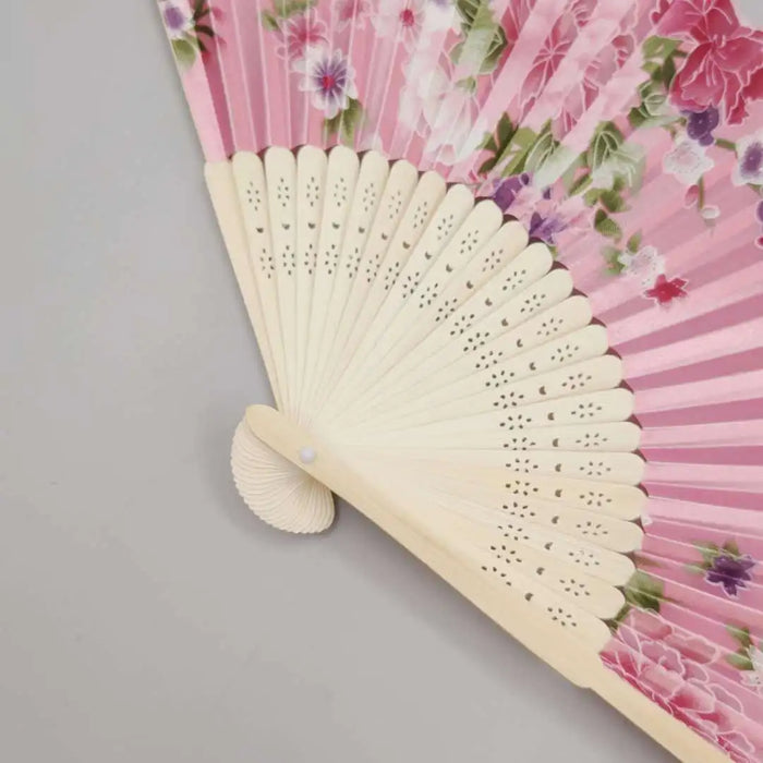 Elegant Floral Folding Hand Fan with Bamboo Ribs for Weddings, Parties, and Dance Performances