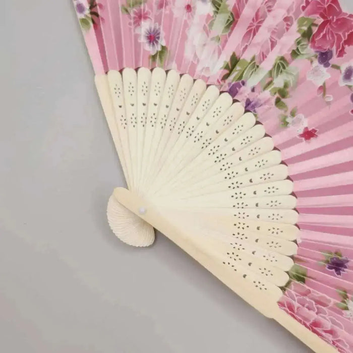 Elegant Handcrafted Foldable Cloth Fans with Bamboo Ribs - Floral Design for Weddings, Parties, and Performance Decor Elegant Handcrafted Foldable Cloth Fans with Bamboo Ribs - Floral   Lacatang Shop Lacatang Shop 