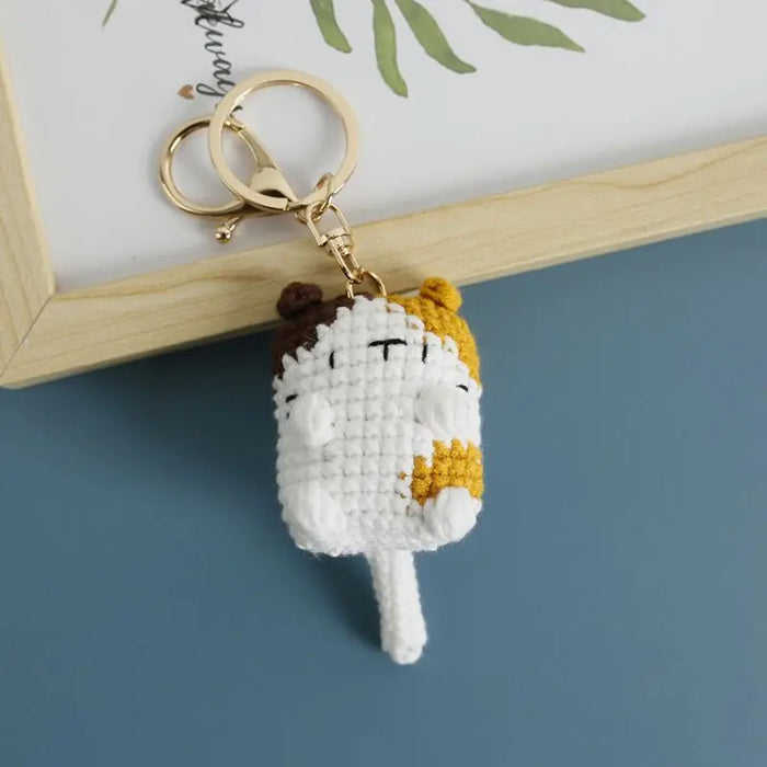 Cute Cat Crochet Keychains Knitting Cartoon Cat Doll Keyrings For Car Keys Kawaii Small Cat Knitted Keychain For Bag Pendant New