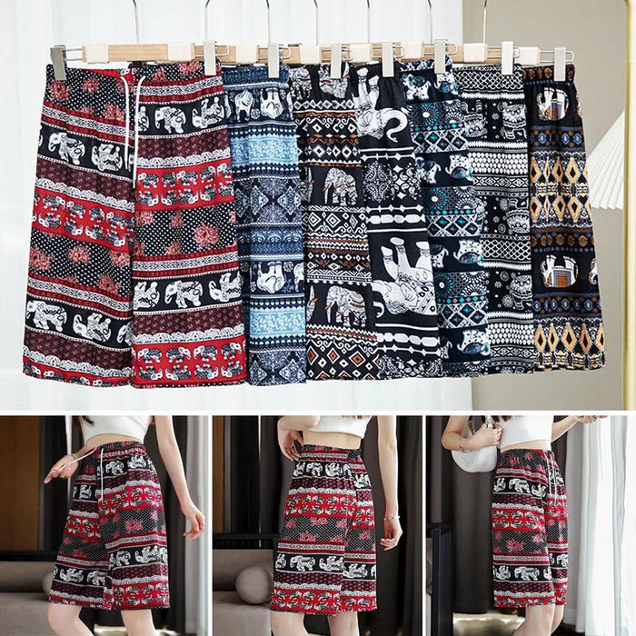 Beach Shorts For Women Men Summer Boho Festival Elephant Pattern Short Pants Baggy Hippie Bohemian Travel Clothes M8I9