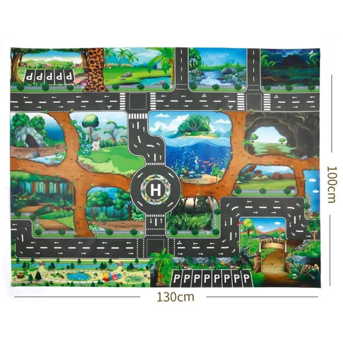 Kids Waterproof Playmat - Portable Dinosaur and Farm Road Activity Carpet for Toddlers, Non-Toxic Educational Crawling Mat