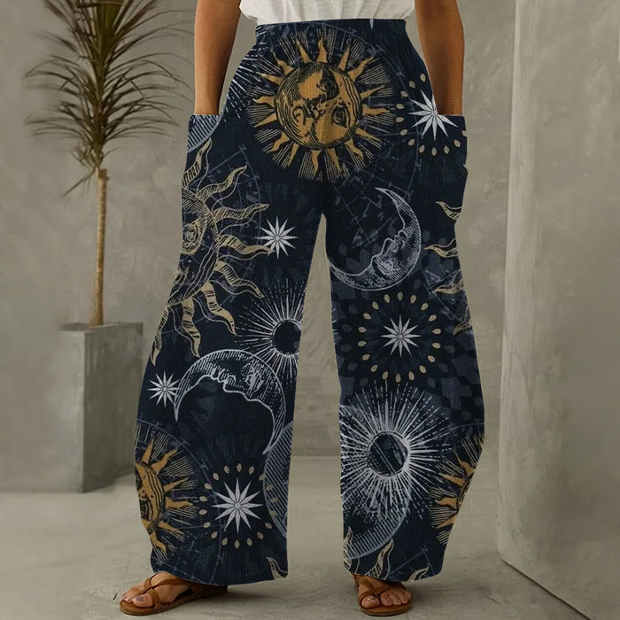 Women's Pants Sun Moon Star And Arrow Prints Harem Pants Women's Summer Retro Women's Casual Wear Daily Fashion Wide Leg Pants