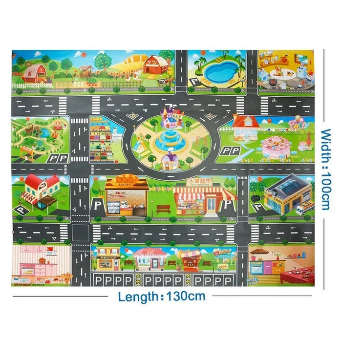 Kids Waterproof Playmat - Portable Dinosaur and Farm Road Activity Carpet for Toddlers, Non-Toxic Educational Crawling Mat