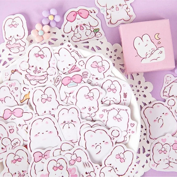 45-Piece Cute Rabbit Kawaii Sticker Set for Planners and Scrapbooking - Adorable Daily Decorations